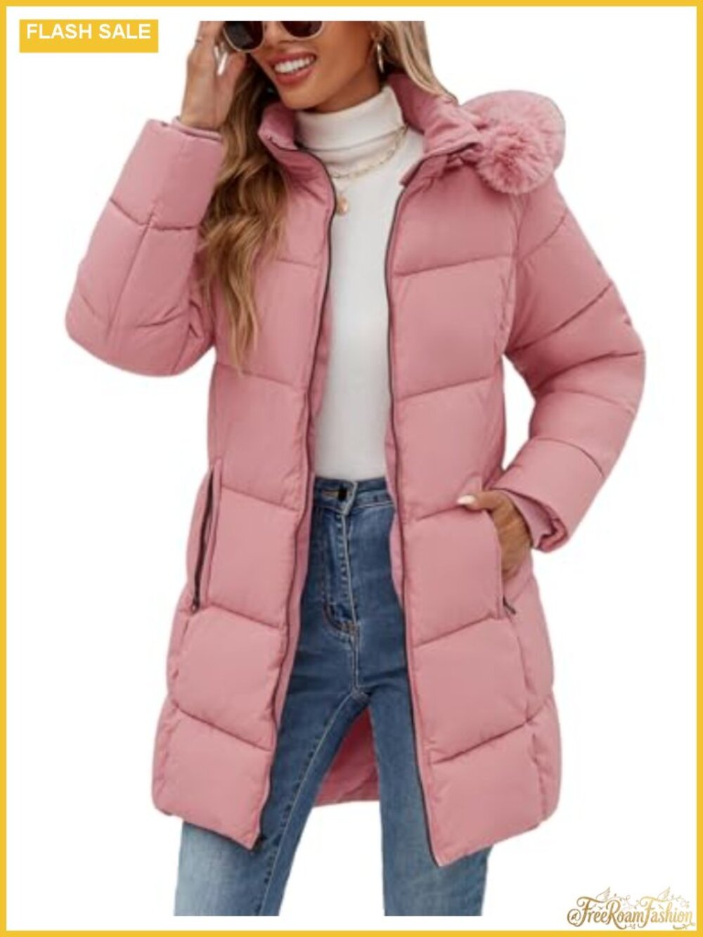 Womens Winter Puffer Jacket Fleece Lined Water-Repellent Parka Coat